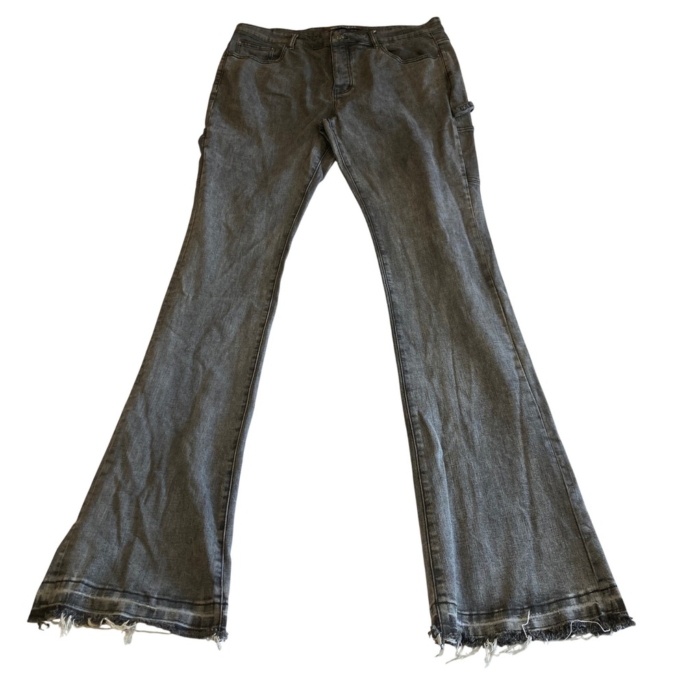Valabasas Jeans Men 40x41 Black Faded Stacked Flare Raw Hem Button Fly Carpenter